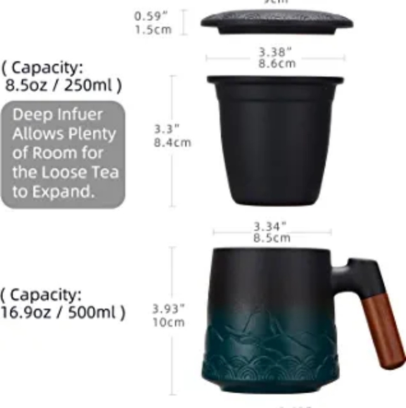 ZENS Tea Cup with Infuser and Lid, 16.8 Ounces Gradient Embossed Large Loose Tea - Picture 2 of 9